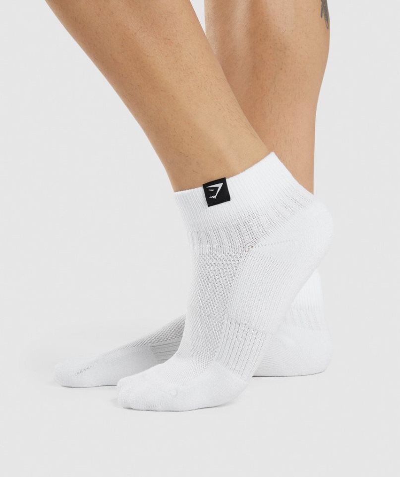 Gymshark Woven Tab Sneaker 3pk Socks White | NZ 6YAMGD